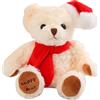 POPOYU Cappello di Natale di peluche (dolce toot) a righe rosse, con orso marrone, 20 cm (bianco)
