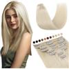Elailite Extension Capelli Veri Clip #60 Biondo Platino, 20cm 45g 8 Fasce Singole Intera Testa 100% Remy Human Hair Naturali Lisci
