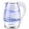 Aigostar Eve - Bollitore Acqua Elettrico in Vetro Borosilicato con LED blu, 2200W Bollitura Veloce, 1.7L Teiera Senza filo con Base Girevole a 360°, Spegnimento Automatico, Senza BPA. Bianca