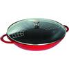 STAUB Wok in Ghisa, Include Coperchio in Vetro e Griglia Rimovibile, Adatto per Induzione, Ø 37 cm, 5,7 L, Ciliegia