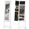 HOMCOM Armadio Portagioie Portagioielli Specchio Regolabile e Luci LED, Legno, Bianco, 36x30x136 cm|Aosom