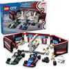 LEGO City Garage con Monoposto Mercedes-AMG e Alpine F1, Auto da Corsa Giocattolo con 2 Minifigure di Piloti e 4 Meccanici, Regalo per Bambini e Adulti Fan delle Macchine Giocattolo da Formula 1 60444