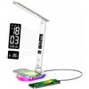 Morwealth Lampada da scrivania a LED con caricatore senza fili, lampade da tavolo dimmerabili touch con colore e 5 livelli di luminosità, lampada con porta USB, orologio,luce notturna a colori, LCD,pieghevole