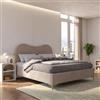 DEGHI Letto matrimoniale 160x190 cm in velluto beige con contenitore e piedi oro - Goldie
