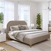 DEGHI Letto matrimoniale 160x190 cm in velluto beige con contenitore e piedini oro - Layz