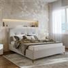 DEGHI Letto matrimoniale 160x190 cm in tessuto grigio chiaro con contenitore e piedini oro - Tule