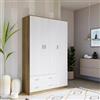 DEGHI Armadio 120x190h cm con 3 ante battenti e 2 cassetti bianco frassino e rovere - Axel