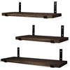 WONOSS Mensole da muro | Kit mensole sospese in legno da 3 con staffe in metallo | Mensole in legno per decorazione parete e come libreria | Scaffale a muro | Finitura bruciata | Marrone scuro