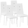 TecTake® Set 4 Sedie Sala da Pranzo Imbottite, Sedie Cucina in Similpelle, Gambe in Acciaio, Sedie Soggiorno dal Design Elegante con Strass, Sedie da Pranzo Moderne Antiscivolo - Bianco