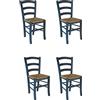 S.I.S.A. di G.&G. srl SISA srl, Set di 4 Sedie, Sedie Da Giardino In Legno, Sedie Sala Da Pranzo, Arredamento Casa, Modello Paesana, Sedie Colorate, Colore Azzurro, Seduta Paglia, 45 x 37x 87 Cm, Made In Italy