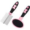 tonyg-p Kit di spazzole per la toelettatura del cane, spazzola morbida e pettine a doppia faccia per animali domestici di taglia piccola, media e grande con pelo lungo (rosa)