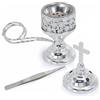 BEYLAB Bruciatore di incenso, supporto per incenso al carbone di franchincenso, supporto per bruciatore Bakhoor, ideale per aromaterapia, yoga e spa, incensiere domestico e chiesa cristiana, argento