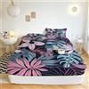 XCQHZYQ Lenzuolo con Angoli Matrimoniale Foglie Disegnate A Mano Stampa 3D Traspirante Elasticizzati Microfibra Lenzuola Copriletto 160x200 cm per Letto Singolo/Matrimoniale