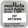 Murata SR726SW-PBWW - Batteria a bottone 397, ossido d'argento, 35 mAh, 1,55 V, 10 pezzi