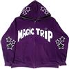 CosTribe Felpa con cappuccio da uomo con zip Y2k grafica vintage oversize felpa con cappuccio giacca grunge fairycore cappotti Harajuku Streetwear, Viola, Small