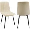JIJIAN Set di 2 sedie da pranzo imbottite con tessuto di lino e gambe in metallo nero, design a righe, per sala da pranzo, soggiorno, camera da letto, cucina, reception, Beige