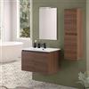 Inbagno Mobile bagno sospeso 80 cm noce canaletto con 2 ante soft-close, lavabo in ceramica e specchio reversibile 60x80 cm, KLEO