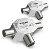 VCELINK Distribuzione Antenna T-Accoppiamento per T-Adattatore TV Accoppiamento Coassiale Spina Coassiale Argento 2 Pezzi