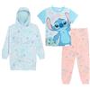Disney Pigiama da ragazza Stitch 3 pezzi + felpa con cappuccio oversize per bambini in pile indossabile coperta con cappuccio con pigiama abbinato, Multi, 5-6 Years