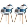 JZGORC Set di 2 Sedia da Pranzo, Sedia da Pranzo Patchwork in Lino, Sedia da Pranzo Moderna, Sedia da Cucina con Gambe in Faggio con Braccioli-Blu