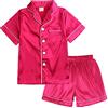 Verve Jelly Ragazze Ragazzi Pigiama in raso Set pigiama in seta Manica corta Bambini 2 pezzi Pigiama da notte Camicia da notte abbottonata Abbigliamento da casa 150 Stile B Rosa rossa 10-11 anni