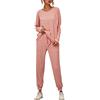 Generic Tuta da donna di grandi dimensioni, pigiama a coste, oversize, Y2K, casual, da notte, a maniche lunghe, da jogging, da yoga, in tinta unita, Colore: rosa., 4XL
