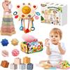 JOKSNK Giochi Montessori 6-3 Anno, 5 in 1 Giocattoli Sensoriali Granchio, Cubi impilabili, Giochi Montessori per Neonati, Regalo Bambino e Bambina 3 6 9 12 Mesi 1 2 3 Anno