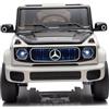 Mondial Toys Auto Elettrica per Bambini 12V con Licenza Mercedes EQG 63 Cintura 3 Punti Sedile in Pelle Telecomando Luci Led Bluetooth 4 Motori Ruote in Gomma Ammortizzatori Batteria Trasportabile Bianco