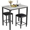 HOMASIS Tavolo Alto, Tavolo Bar con 2 Sgabelli, Tavolo da Pranzo in Legno, Sgabelli Cucina con Poggiapiedi, Set di 3 Pezzi da Soggiorno, Penisola Cucina con Sgabelli, 90 x 60 x 82 cm (Bianco)