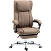 Vinsetto Poltrona da Ufficio Massaggiante con Poggiapiedi e Telecomando, Sedia in Tessuto Effetto Lino, 65x61x105-113 cm, Marrone | Aosom Italy