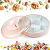 SLTAXAR Vassoio Snack con Coperchio Trasparente Rotondo Scatola Frutta Secca Riutilizzabile Vassoio da Portata Diviso con Coperchio Manico Contenitore per Snack a 6 Scomparti per Caramelle, Noci