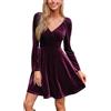 CUPSHE Mini abito da donna con scollo a V, colletto sovrapposto, maniche lunghe, linea A, abito autunnale verde, Viola, S