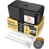 Umami Porta Pranzo Lunch Box Impilabile Con 4 Scomparti E Posate, Sicuro Per Microonde, Lavastoviglie, Portapranzo Ufficio, Bento Lunchbox Ermetico Per Adulti, Schiscetta Pranzo, Onyx, 900 ml