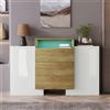 GL Store Credenza Cucina Moderna con 2 Ante, 2 Ripiani, 3 Cassetti, Credenza Soggiorno con LED, 140x30x77.5 cm, Bianco e Color Legno Naturale | Aosom Italy