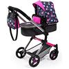 Bayer Design- Passeggino Neo Vario, Carrozzina per Bambole, Regolabile in Altezza, con Cesto e Borsa fasciatoio, Colore Rosa, Nero con Fata, 18406AA