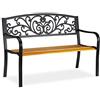 Relaxdays Panchina da Giardino, Arredo da Esterno in Legno & Metallo, Design Rustico, HLP: 86,5x127x59 cm, Marrone/Nero