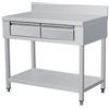 Ristoattrezzature Modello: 117420013127,Tavolo in acciaio inox su gambe con 2 cassetti, piano di fondo e alzatina 120x70x95h cm - VS