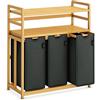 ADEL DREAM AdelDream Cesto portabiancheria,150l, 3 scomparti, 2 ripiani, in bambù