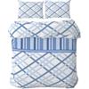 HOME ZEN HOUSEHOLD LINEN set completo lenzuola sopra lenzuolo sotto angoli e federe in tessuto di flanella anti reumatismi di poliestere e cotone (singolo, geometrico blu)