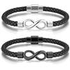 PiercingJak 2 braccialetti infiniti coppia in pelle PU + acciaio inossidabile, bracciale corda intrecciata nera Infinity simbolo gourmette di amore e amicizia, regalo uomo donna San Valentino