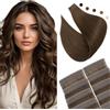 Elailite Extension Adesive Capelli Veri Biadesivo Cucito per Rinforzo 10 Fasce Biadesive Tape ins 25g 35cm #2A Marrone Fegato