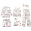 Jamron Ragazze Bambine 7PCS Raso Set Pigiama Primavera Estate Top & Pantaloni Indumenti da Notte SN07655-2 Rosa Strisce 140CM