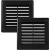 Vent Systems 100 x 100 mm - 2 Pezzi - Copertura di Ventilazione Nera - Feritoie di Ventilazione Quadrate e Piatte con Zanzariera - Aperture di Ventilazione HVAC per Bagno, Ufficio Domestico - Griglia