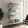 DEGHI Libreria 90x180h cm in vetro temperato con ripiani e cassetti in legno bianco - City