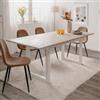 DEGHI Tavolo allungabile 160-200x90 cm top effetto marmo beige e gambe in legno bianco - Lully