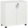HOMCOM Vinsetto Mobiletto da Ufficio Multiuso con Serratura, Armadietto per Documenti con 2 Ante e Mensola Interna in Legno, Bianco, 80x40x80cm