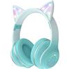 OHAANYY Cuffie Bluetooth Per Bambini, Con Orecchie Di Gatto, Pieghevoli, Per Ragazze, Senza Fili, Con Luce A Led, Orecchie Di Gatto E Microfono Per Scuola/Tablet/Cellulare/Pc (Blu)