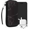 kwmobile Custodia in neoprene con zip per smartphone XL - 6,7/6,8 - Astuccio portacellulare a sacchetto con cerniera - Borsa verticale - Travel & Explore bianco/nero