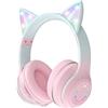 OHAANYY Cuffie Bluetooth per bambini, con orecchie di gatto, pieghevoli, per ragazze, cuffie per bambini, Bluetooth senza fili, con luce a LED per scuola/tablet/telefono cellulare/PC (rosa)