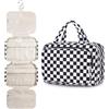 Narwey Beauty Case da Appendere Viaggio, Beauty Case da Appendere per Donna Uomo,Borsa da Toilette da Travel Kit Viaggio, Trousse Pochette Trucchi Donna per Viaggio (Scacchiera Nero (Medio))